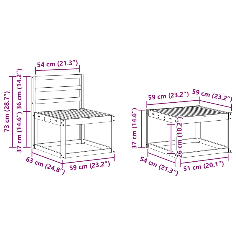 Lauko sofos komplektas 9 pcs Balta 59 x 59 x 37 cm