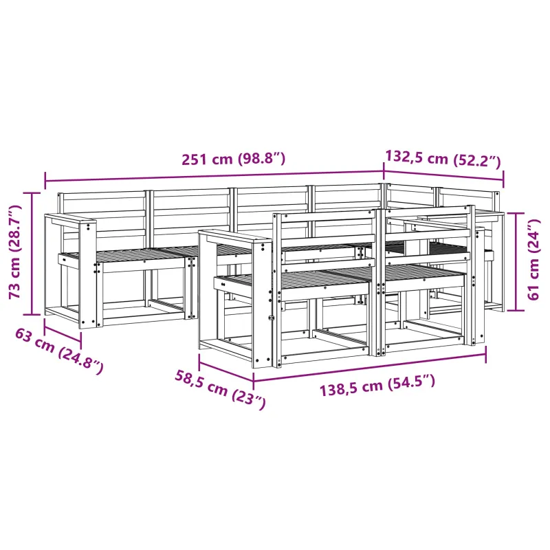 Lauko sofos komplektas 7 pcs Balta Kietos akacijos mediena