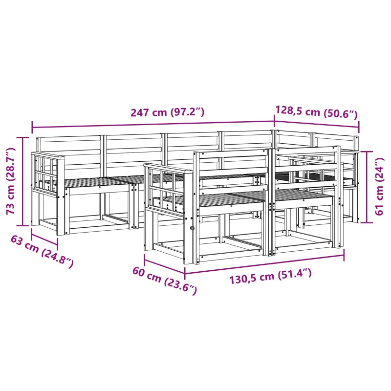 Lauko sofos komplektas 7 pcs Balta Kietos akacijos mediena