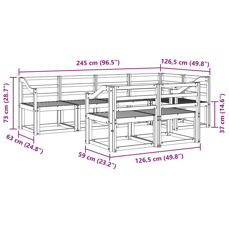 Lauko sofos komplektas 7 pcs Balta Kietos akacijos mediena