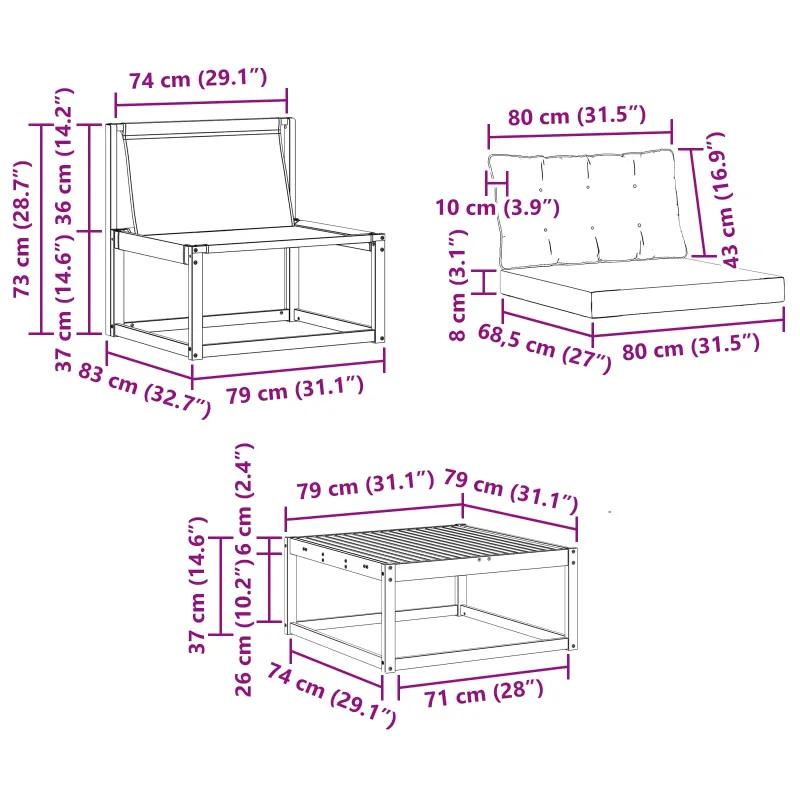 Lauko sofos komplektas 8 pcs Balta ir kreminė