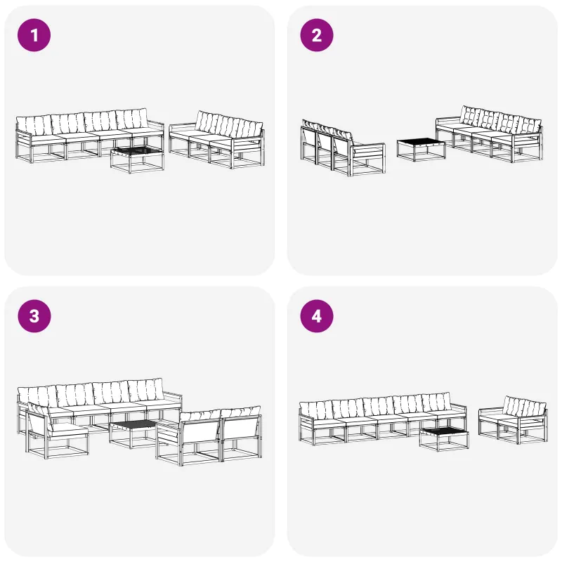 Lauko sofos komplektas 8 pcs Balta ir kreminė