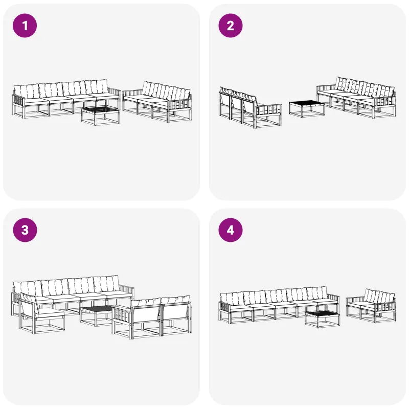 Lauko sofos komplektas 8 pcs Balta ir kreminė
