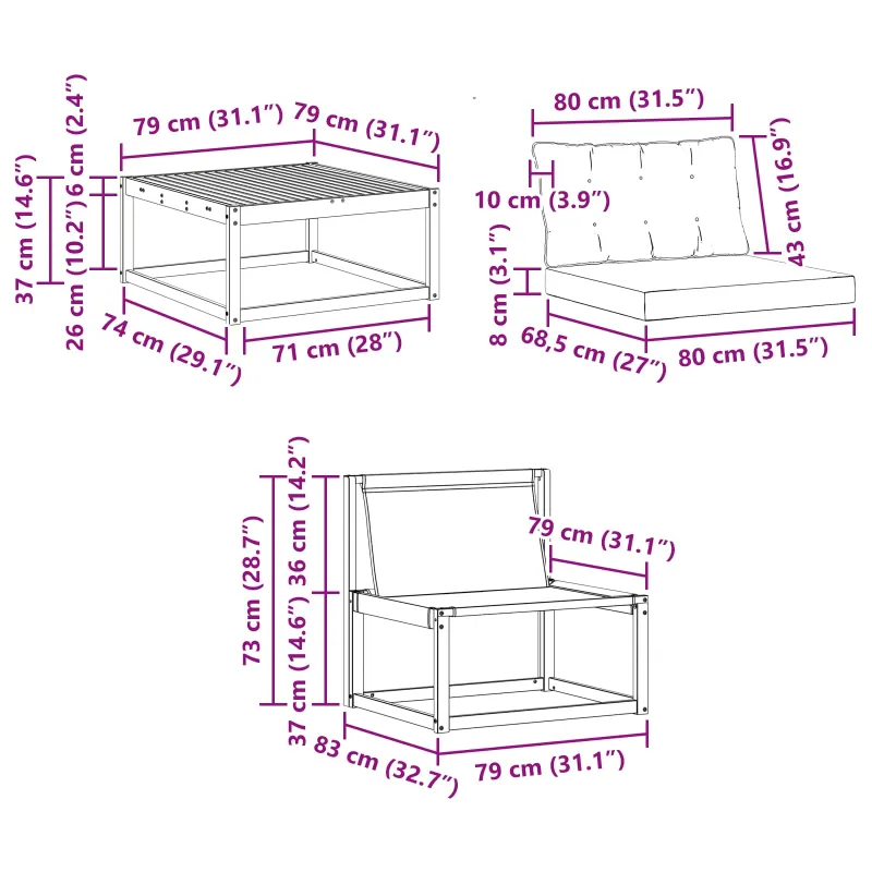Lauko sofos komplektas 8 pcs Balta ir kreminė