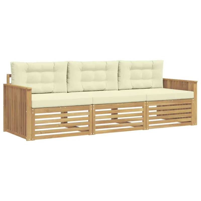 Lauko sofos komplektas 3 pcs Balta ir kreminė