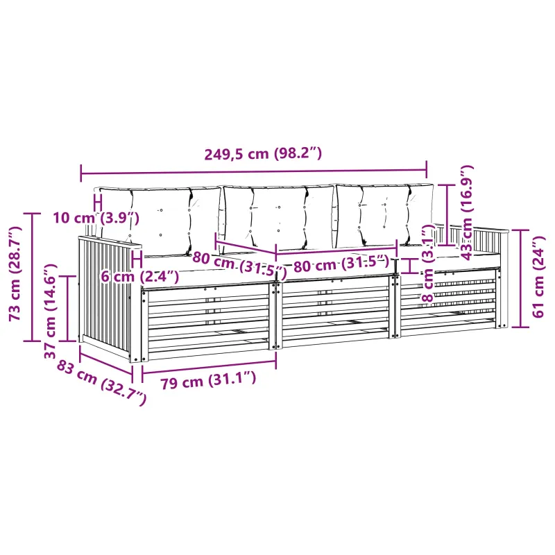 Lauko sofos komplektas 3 pcs Balta ir kreminė