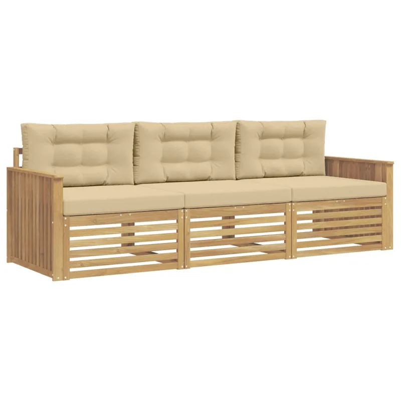Lauko sofos komplektas 3 pcs Balta ir kreminė