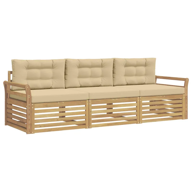 Lauko sofos komplektas 3 pcs Balta ir kreminė
