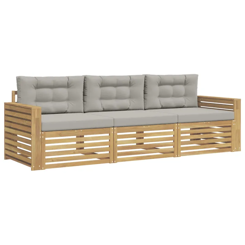 Lauko sofos komplektas 3 pcs Balta ir šviesiai pilka
