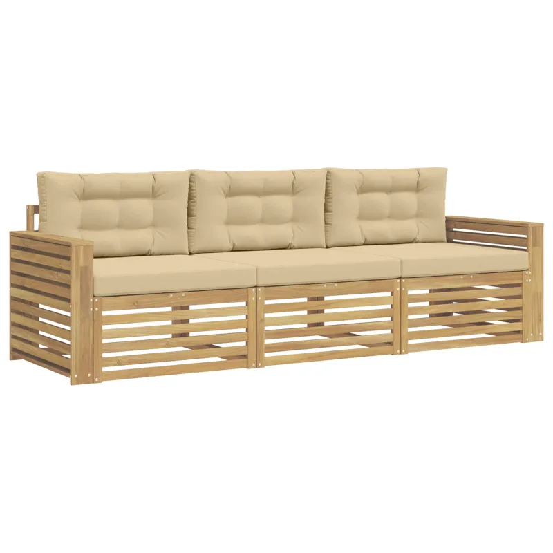 Lauko sofos komplektas 3 pcs Balta ir kreminė