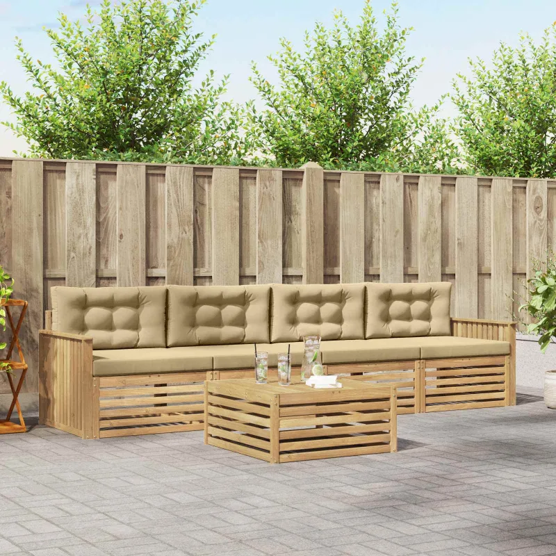 Lauko sofos komplektas 5 pcs Balta ir kreminė