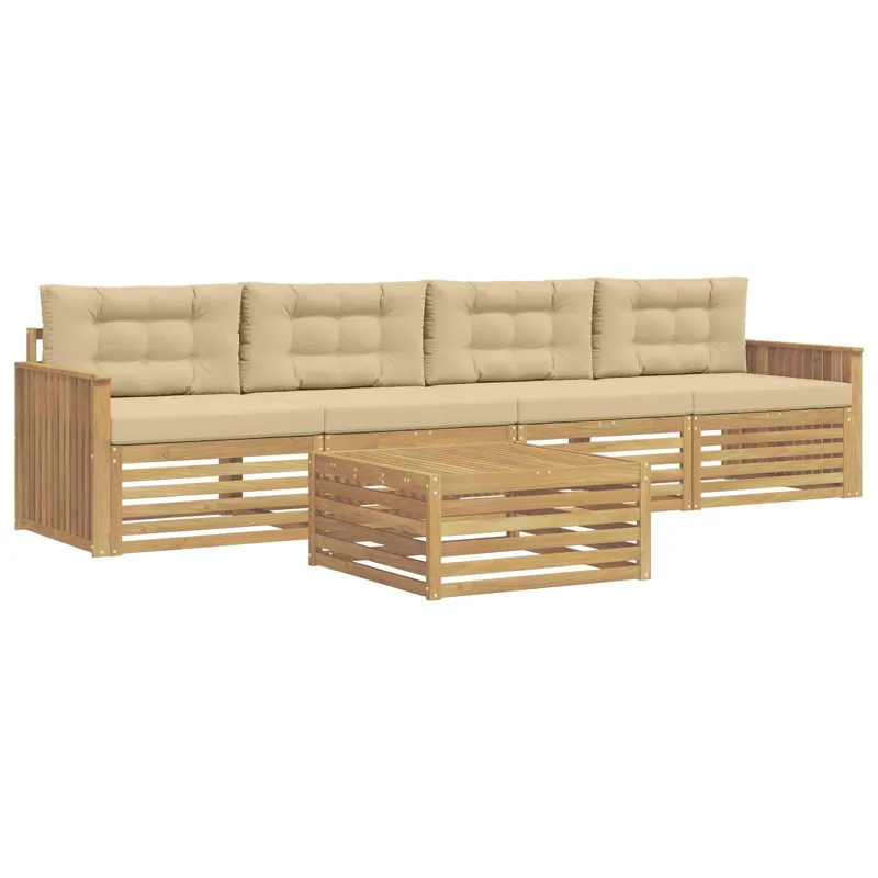 Lauko sofos komplektas 5 pcs Balta ir kreminė