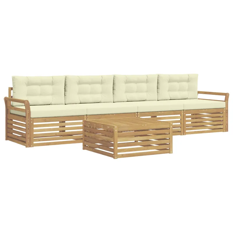 Lauko sofos komplektas 5 pcs Balta ir kreminė