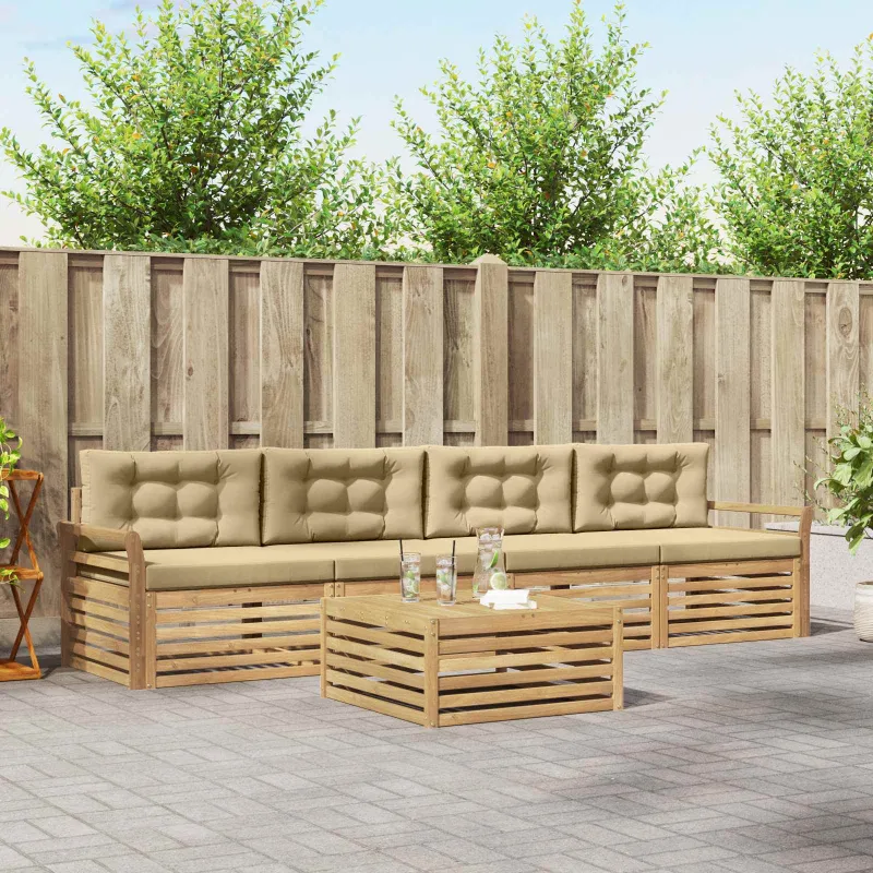 Lauko sofos komplektas 5 pcs Balta ir kreminė