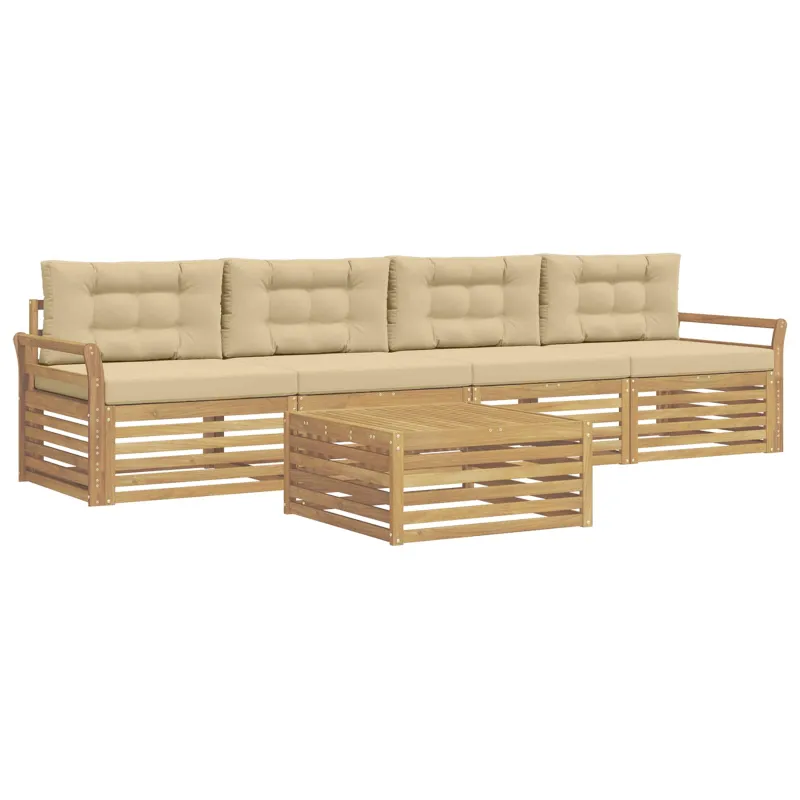 Lauko sofos komplektas 5 pcs Balta ir kreminė