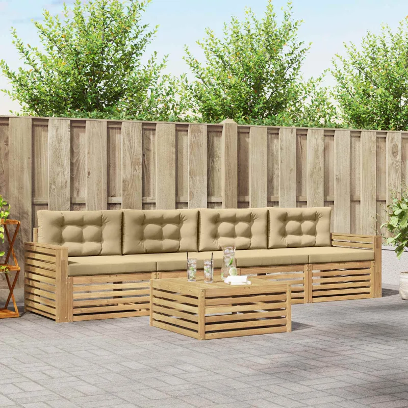 Lauko sofos komplektas 5 pcs Balta ir kreminė