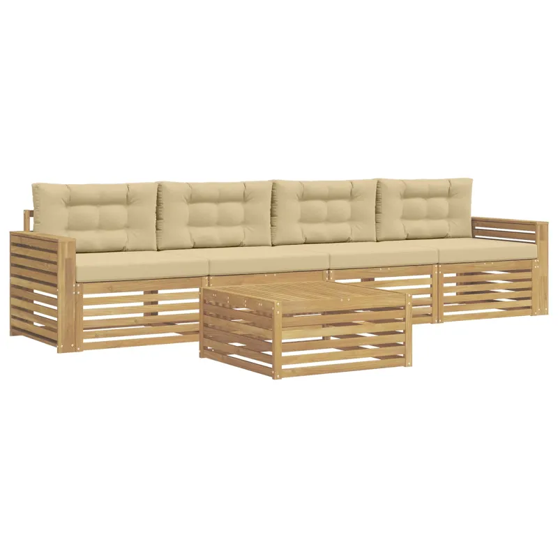 Lauko sofos komplektas 5 pcs Balta ir kreminė