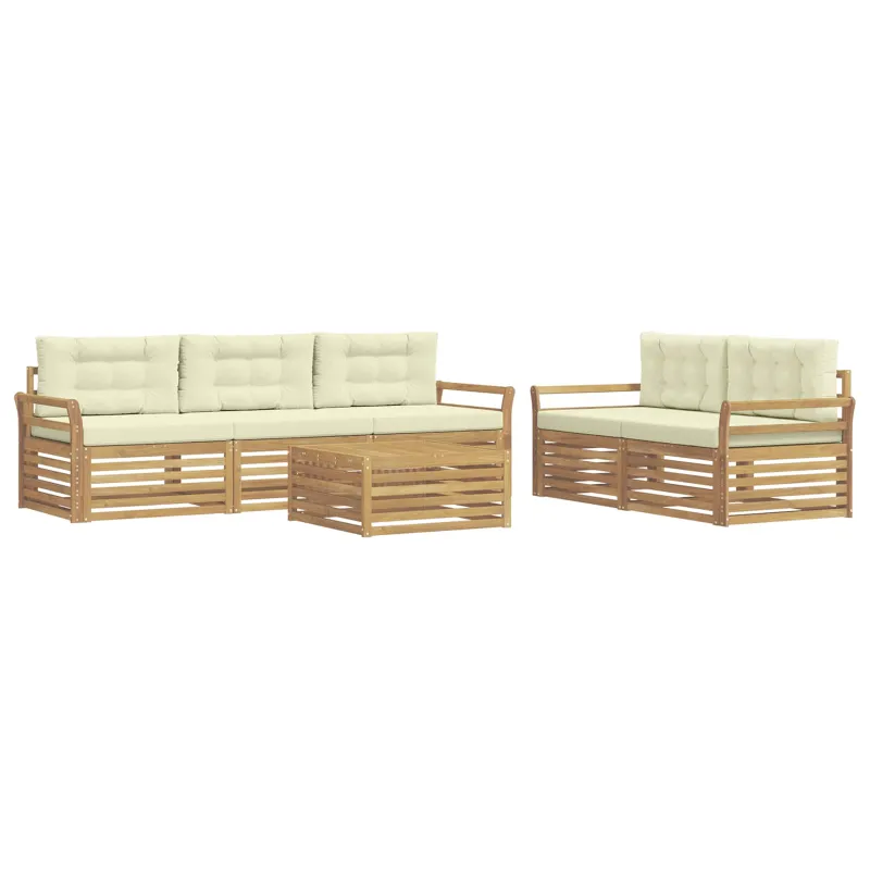 Lauko sofos komplektas 6 pcs Balta ir kreminė