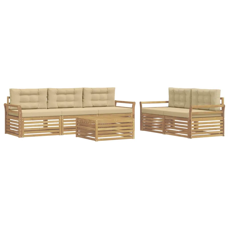 Lauko sofos komplektas 6 pcs Balta ir kreminė