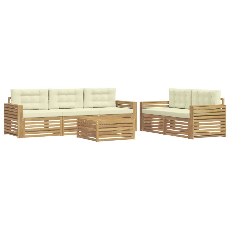 Lauko sofos komplektas 6 pcs Balta ir kreminė