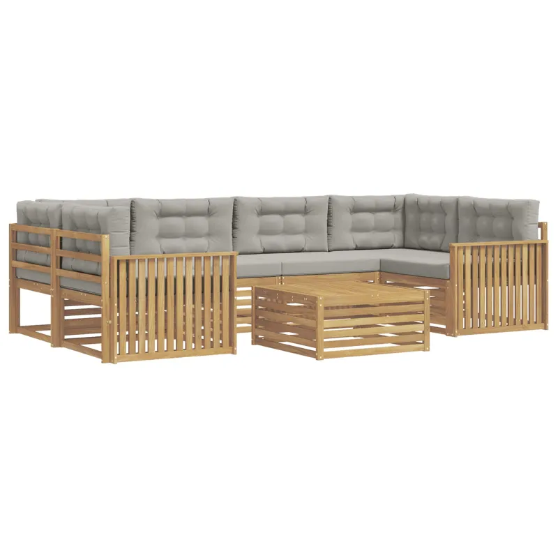 Lauko sofos komplektas 7 pcs Balta ir šviesiai pilka