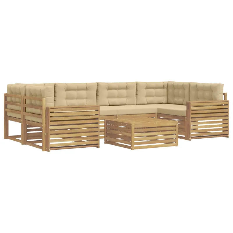 Lauko sofos komplektas 7 pcs Balta ir kreminė