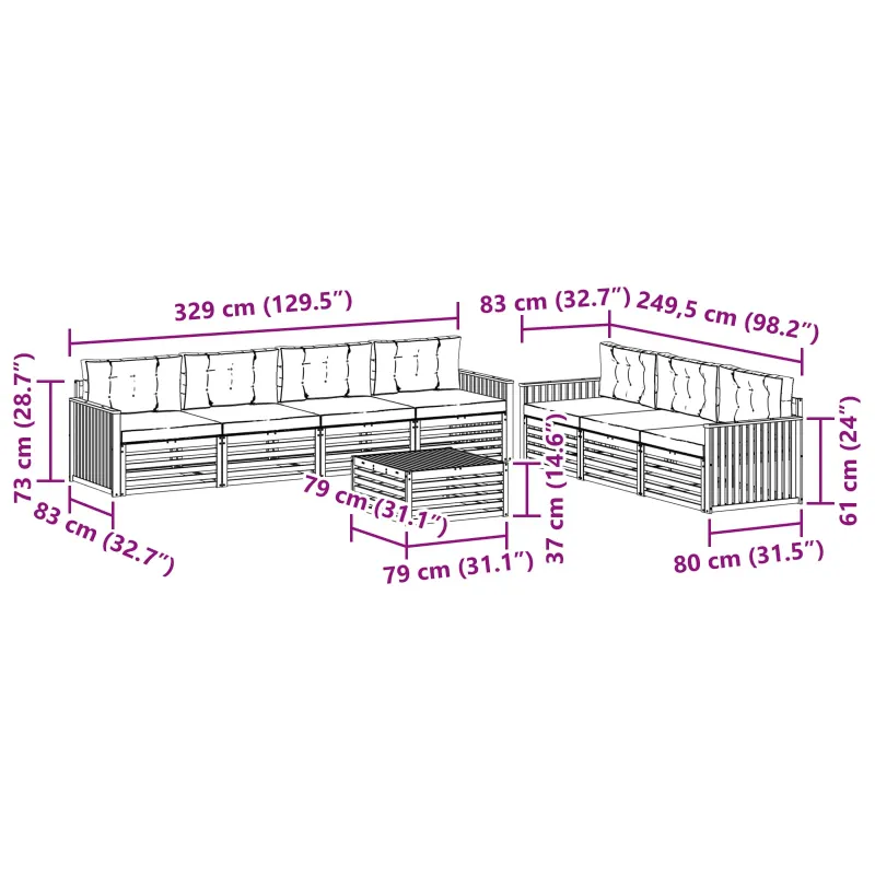 Lauko sofos komplektas 8 pcs Balta ir kreminė