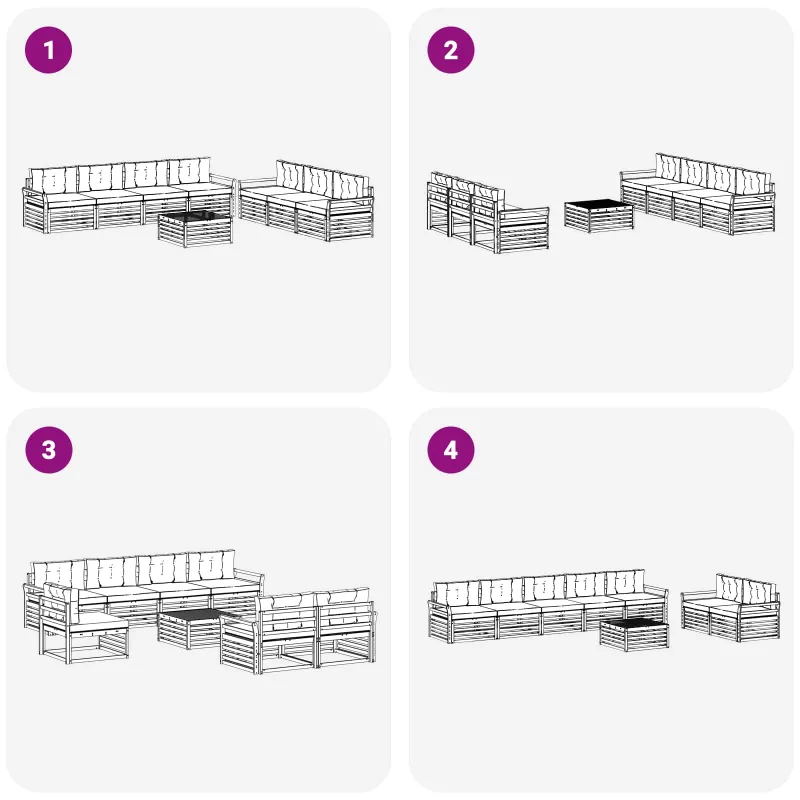 Lauko sofos komplektas 8 pcs Balta ir kreminė