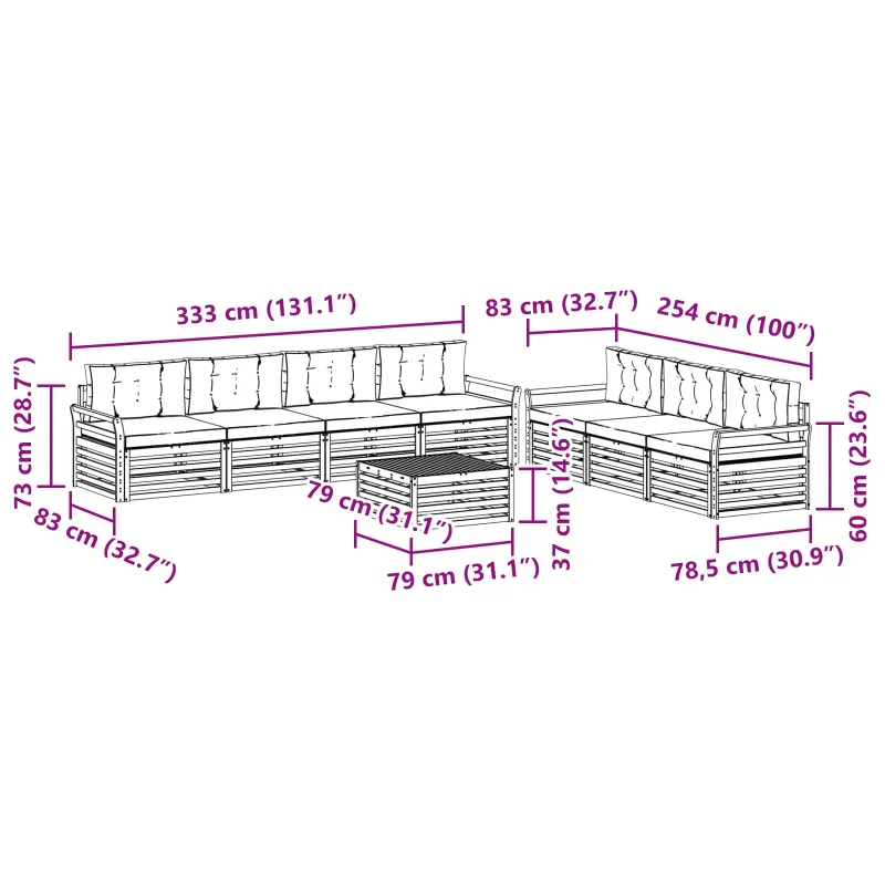 Lauko sofos komplektas 8 pcs Balta ir kreminė