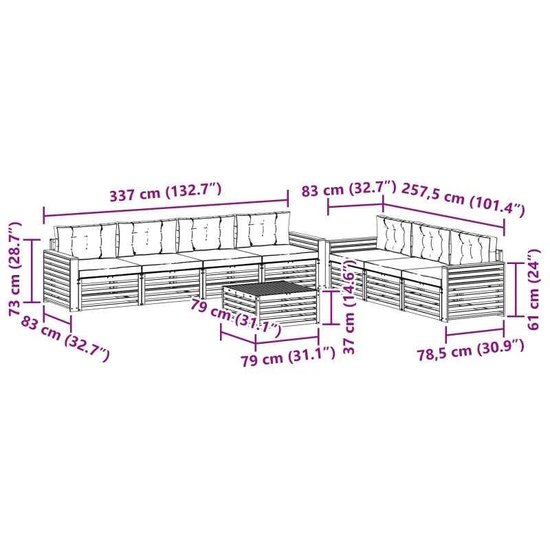 Lauko sofos komplektas 8 pcs Balta ir antracito