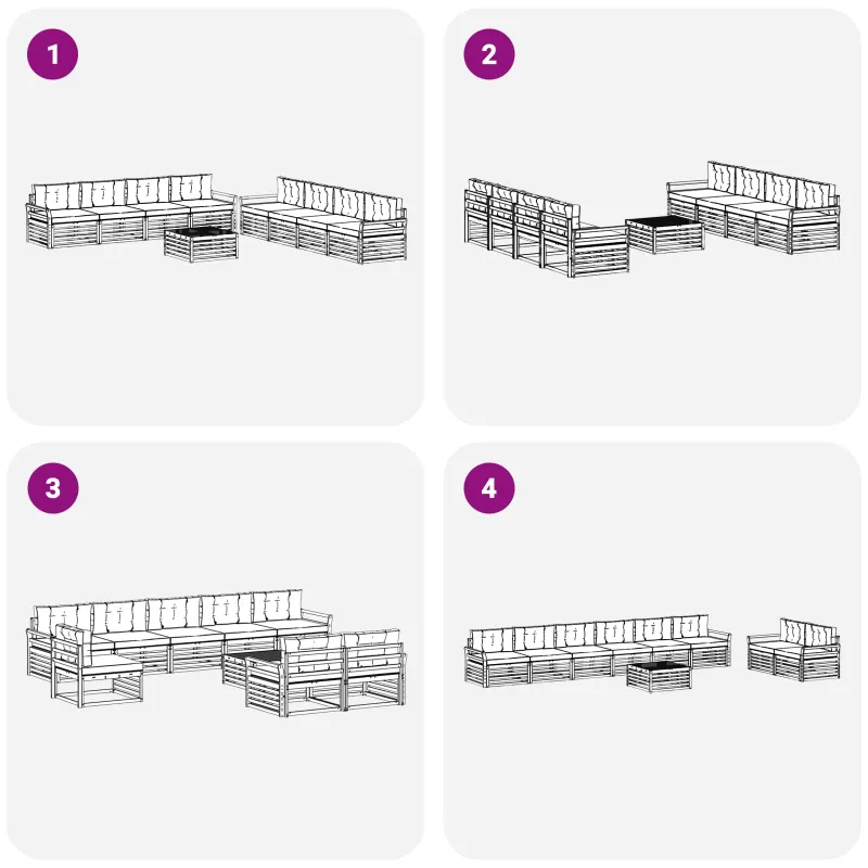 Lauko sofos komplektas 9 pcs Balta ir kreminė