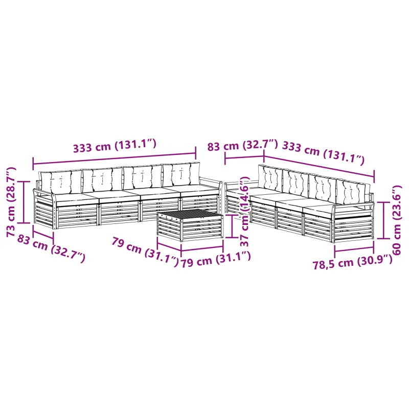 Lauko sofos komplektas 9 pcs Balta ir kreminė