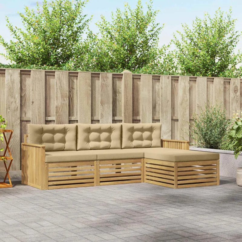 Lauko sofos komplektas 4 pcs Balta ir kreminė