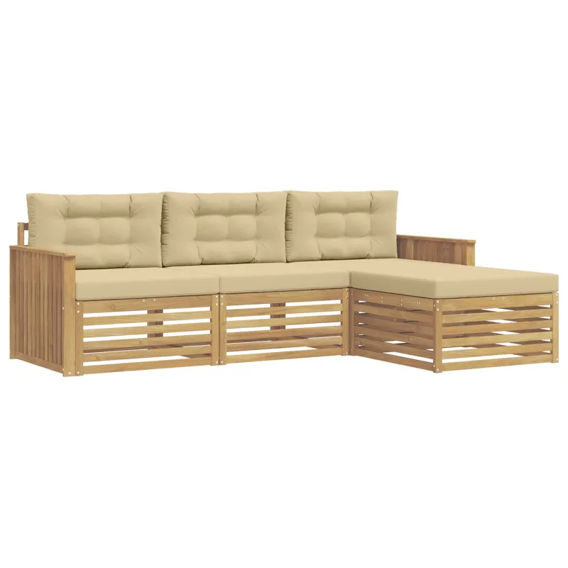 Lauko sofos komplektas 4 pcs Balta ir kreminė