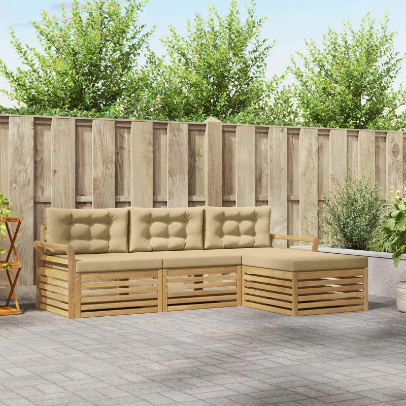Lauko sofos komplektas 4 pcs Balta ir kreminė