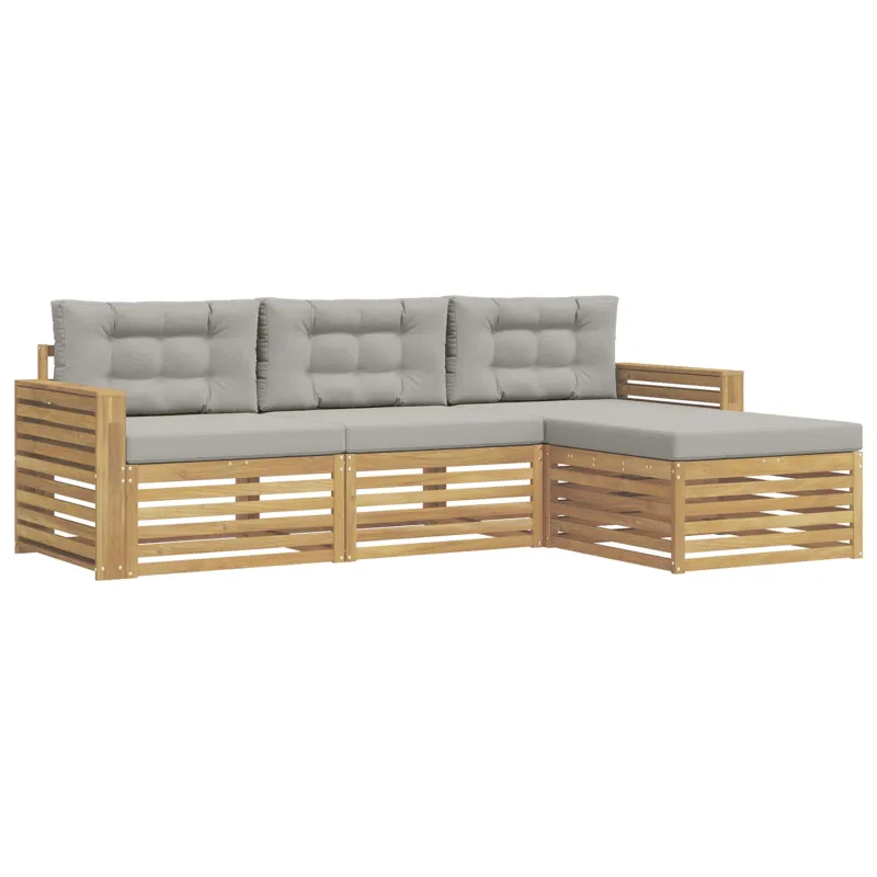 Lauko sofos komplektas 4 pcs Balta ir šviesiai pilka