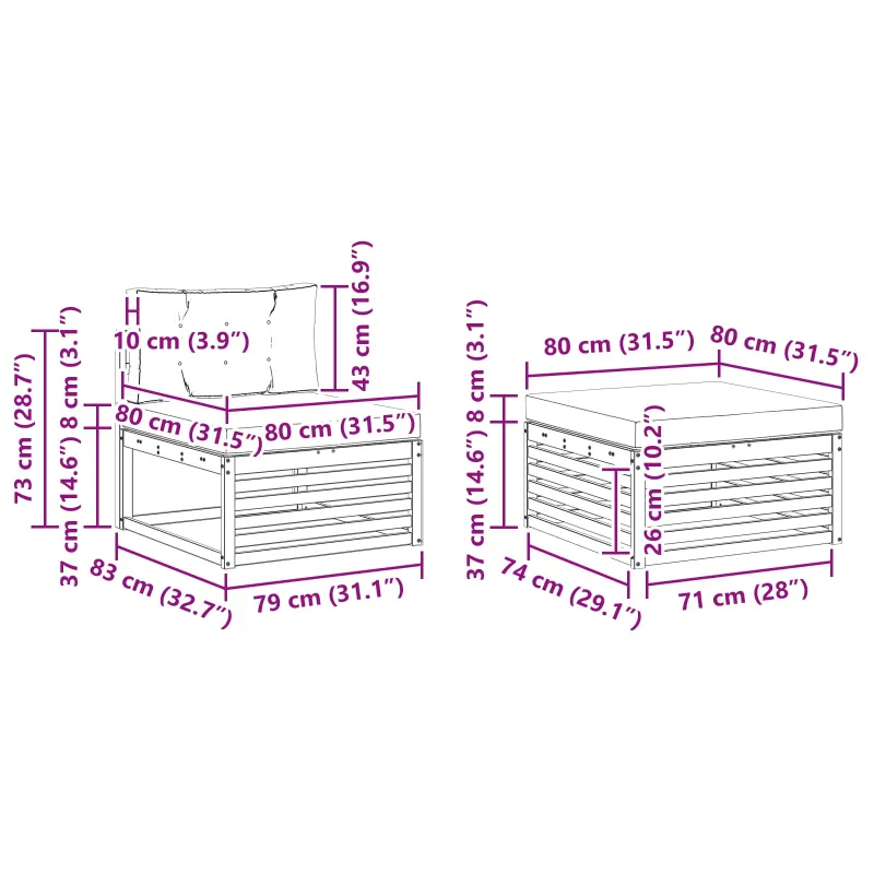 Lauko sofos komplektas 5 pcs Balta ir kreminė