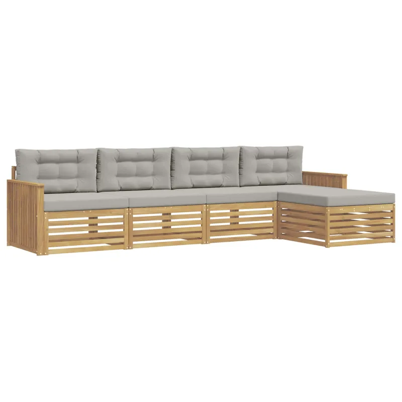 Lauko sofos komplektas 5 pcs Balta ir šviesiai pilka