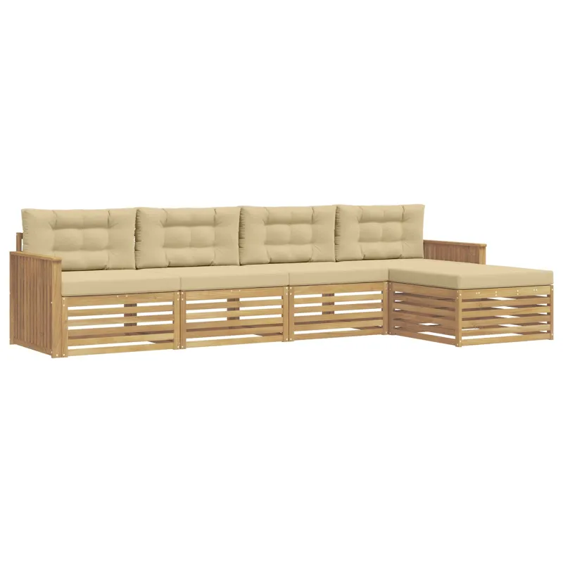 Lauko sofos komplektas 5 pcs Balta ir kreminė