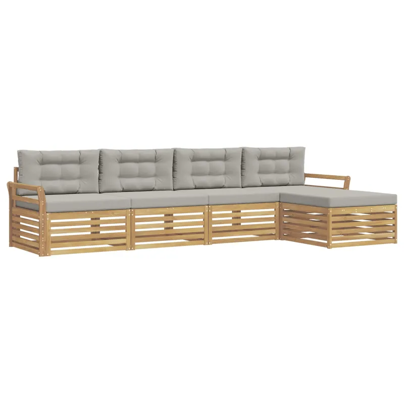 Lauko sofos komplektas 5 pcs Balta ir šviesiai pilka