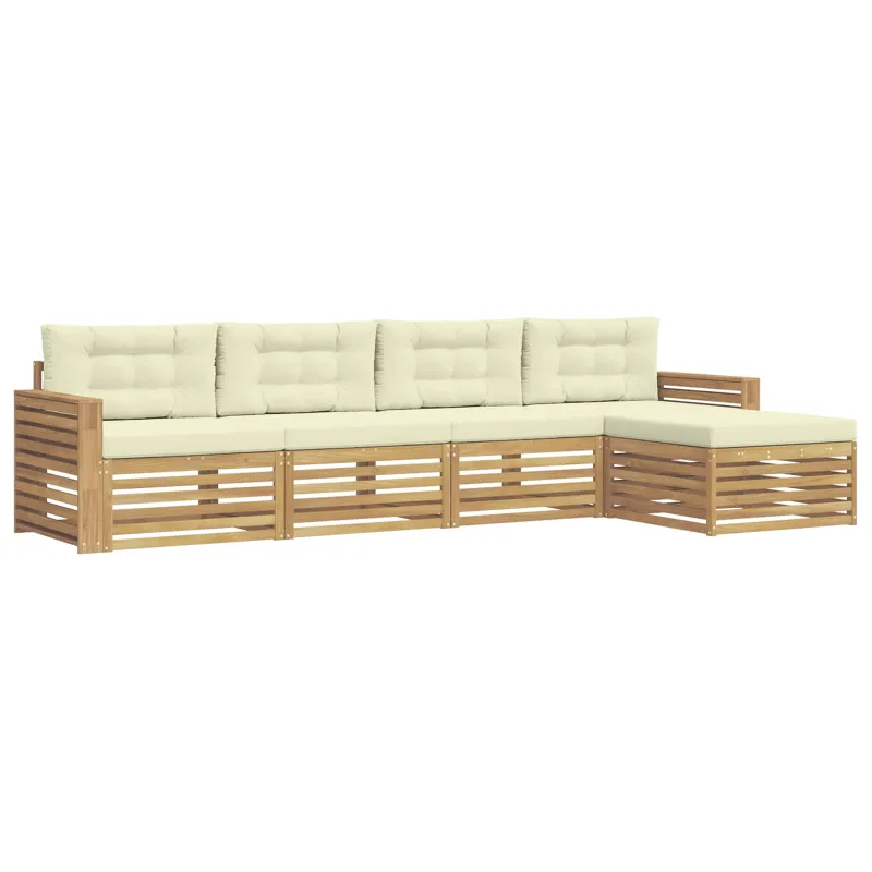 Lauko sofos komplektas 5 pcs Balta ir kreminė
