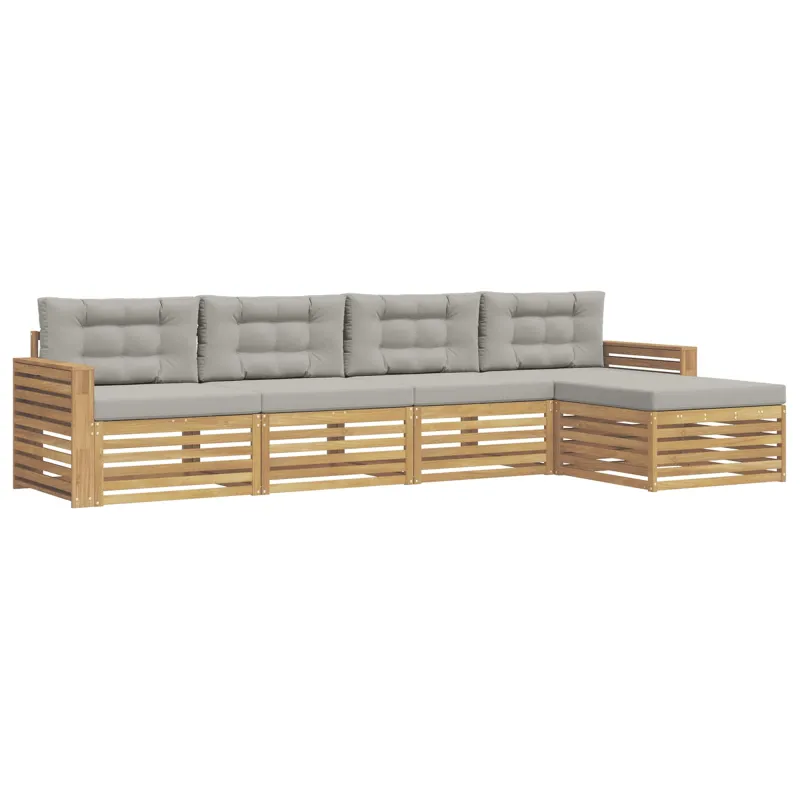 Lauko sofos komplektas 5 pcs Balta ir šviesiai pilka