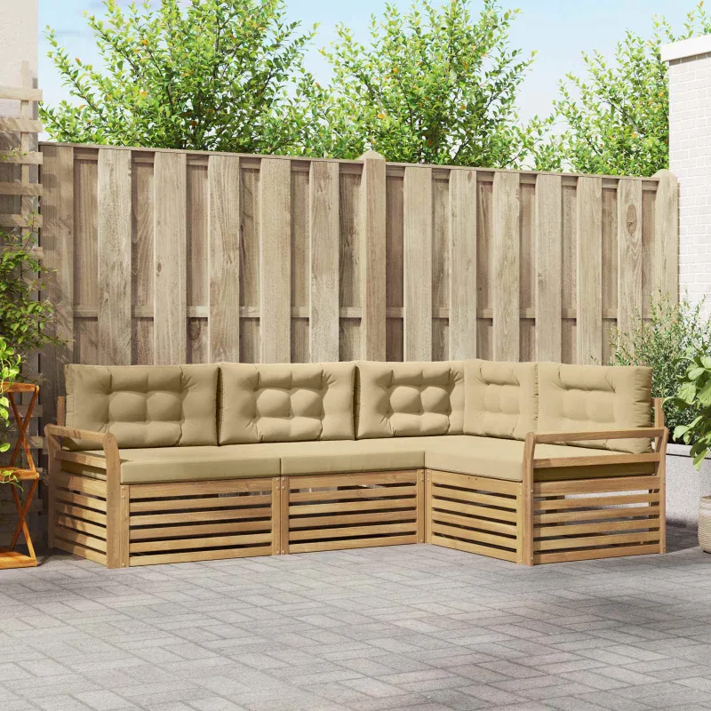 Lauko sofos komplektas 4 pcs Balta ir kreminė