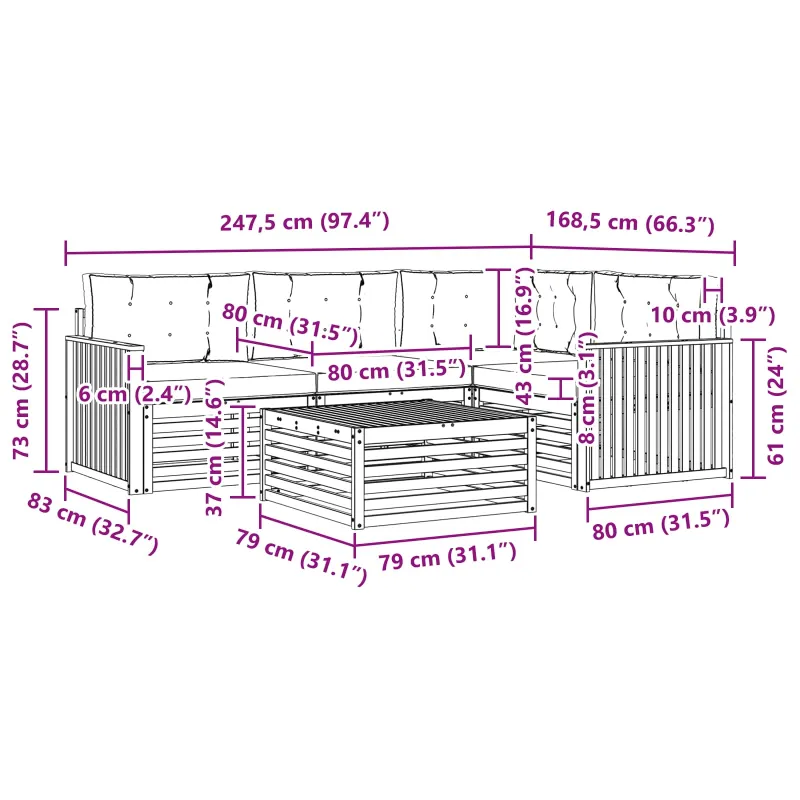 Lauko sofos komplektas 5 pcs Balta ir antracito 79 x 79 x 37 cm