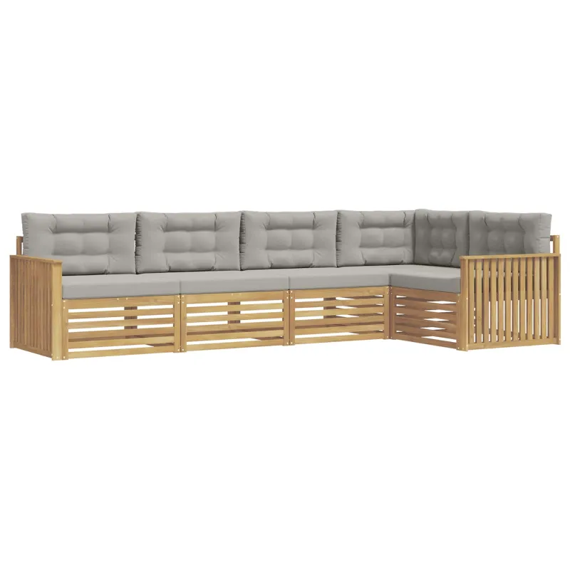 Lauko sofos komplektas 5 pcs Balta ir šviesiai pilka