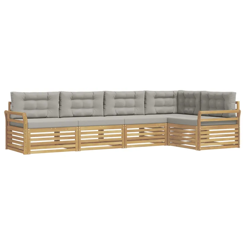 Lauko sofos komplektas 5 pcs Balta ir šviesiai pilka