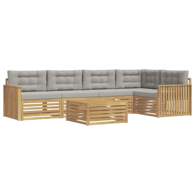 Lauko sofos komplektas 6 pcs Balta ir šviesiai pilka