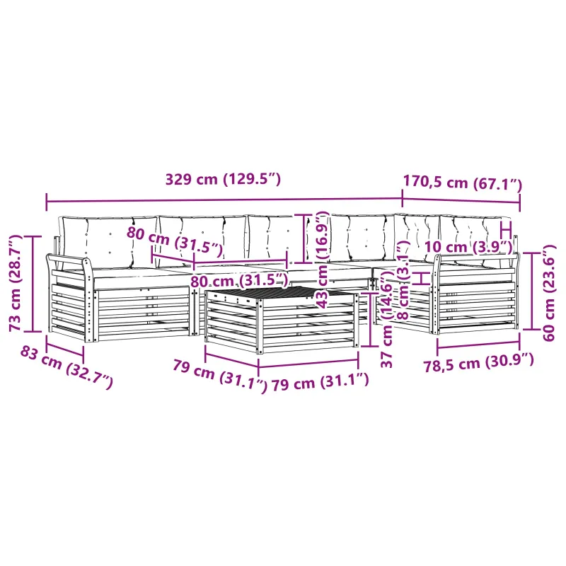 Lauko sofos komplektas 6 pcs Balta ir kreminė 79 x 79 x 37 cm