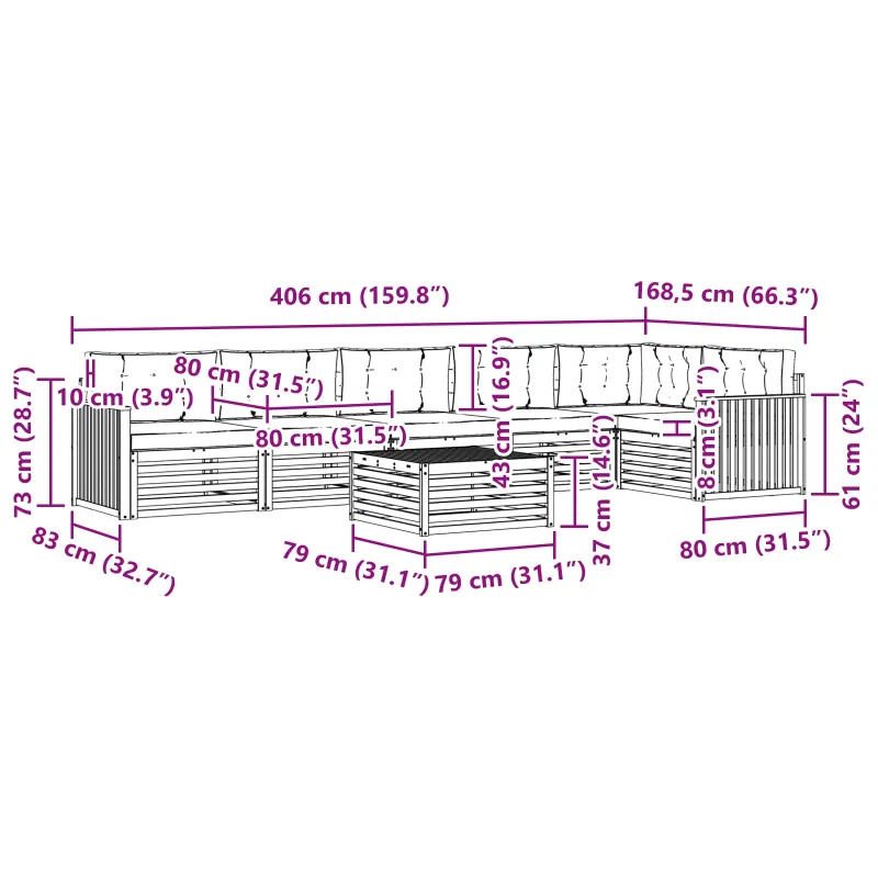 Lauko sofos komplektas 7 pcs Balta ir kreminė 79 x 79 x 37 cm