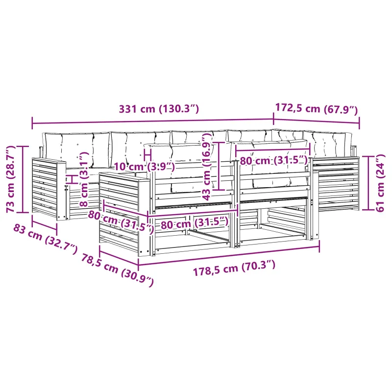 Lauko sofos komplektas 7 pcs Balta ir antracito